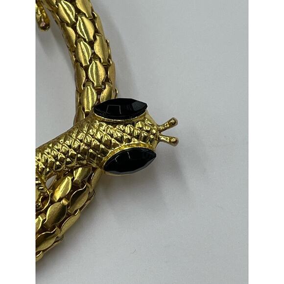 Vintage Golden Mesh Stretch Black Eye Rhinestone Egyptian Snake Coil Bracelet - Picture 10 of 14